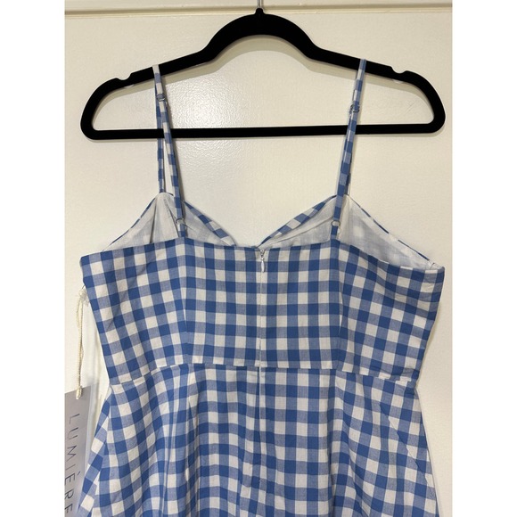 Lumiere Anthropologie Gingham Print Tie Front Dress Blue & White Size Large NWT - Picture 11 of 15